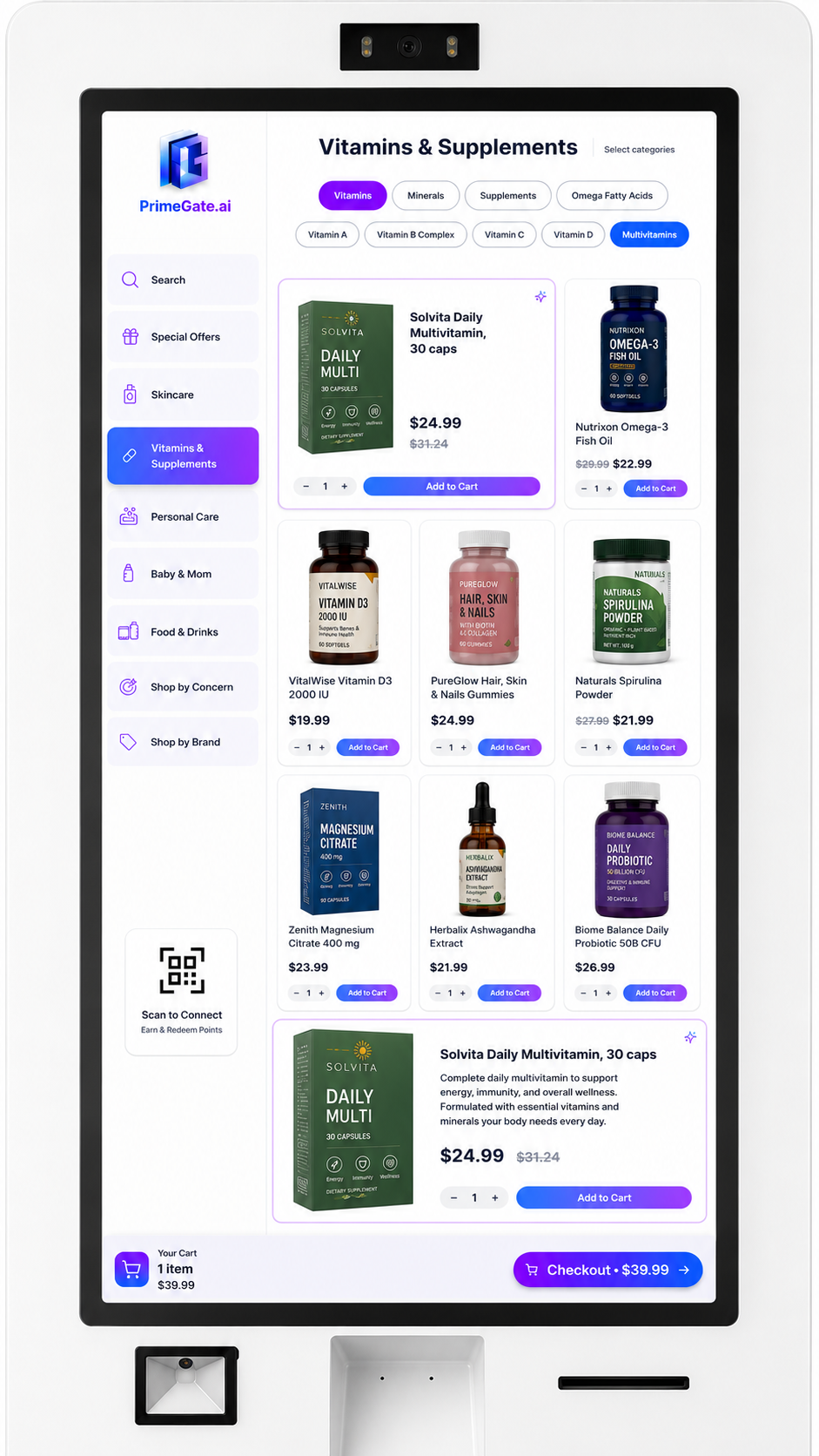 PrimeGate kiosk featuring Robyn, the AI shopping assistant